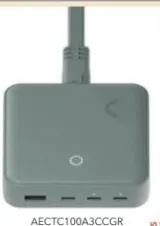 commo شاحن جداري بـ3 منافذ Aectc100A3Ccgr، 100W