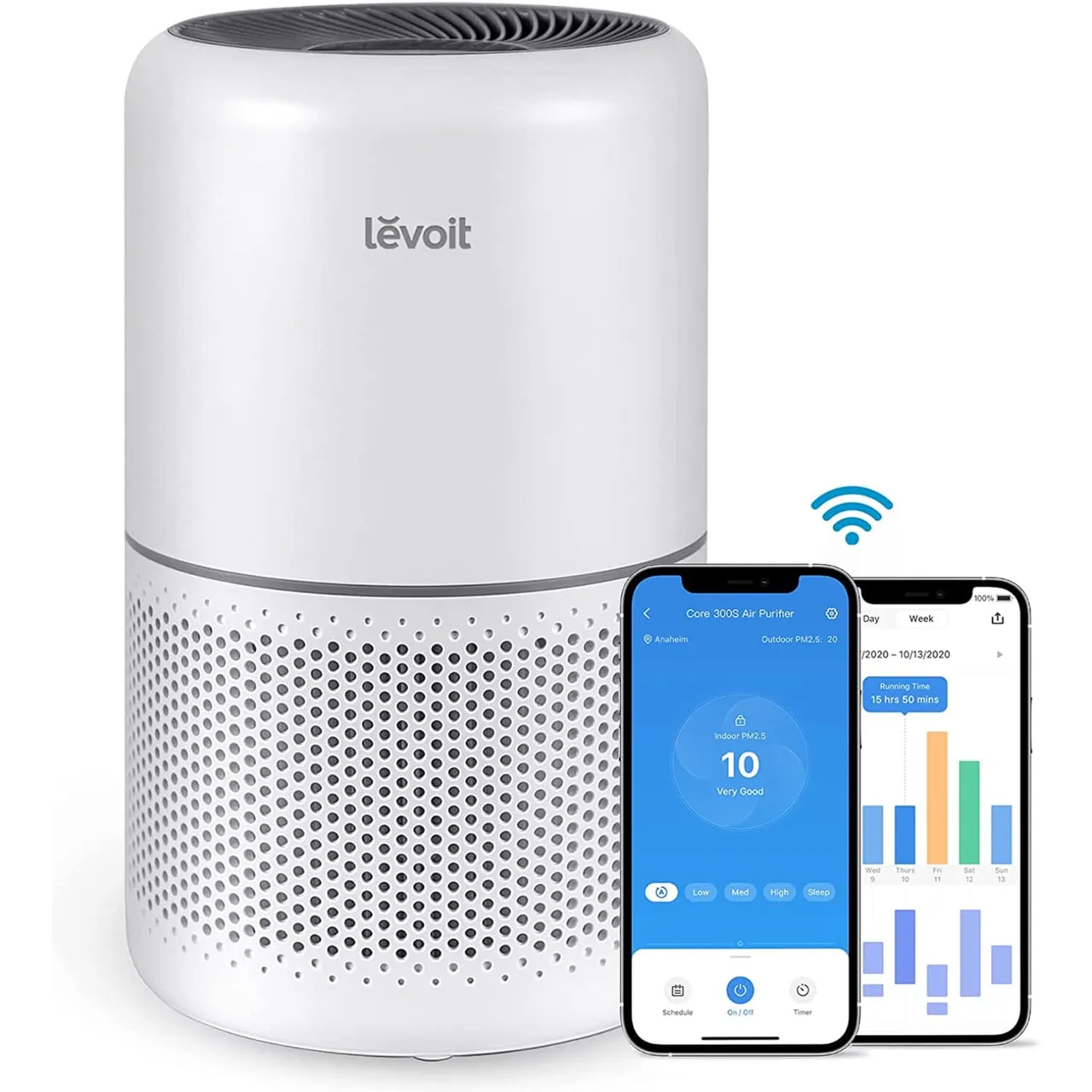 Levoit جهاز تنقية هواء ذكي، تغطية غرفة 50m2، أبيض، Core 300S