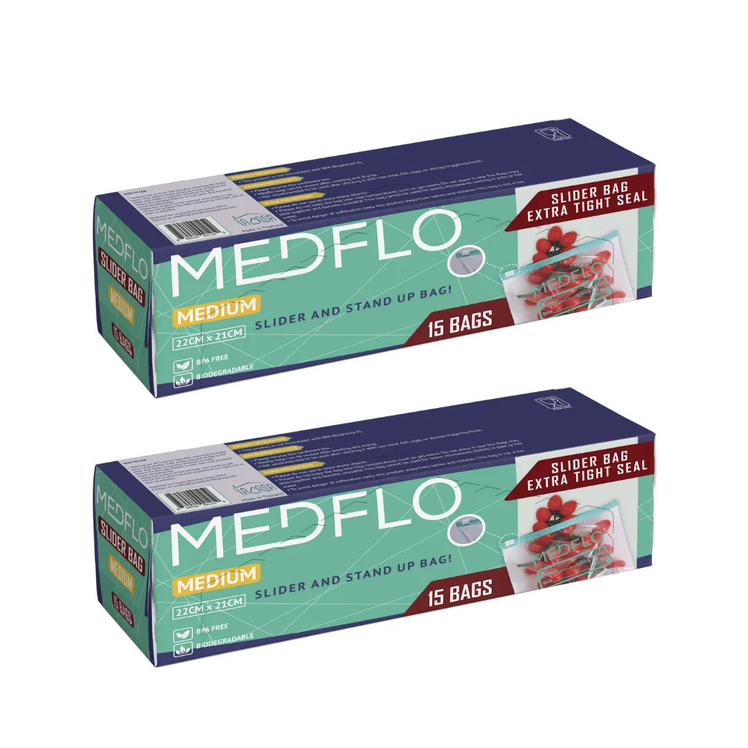 Medflo أكياس تخزين متوسطة بسحاب وقاعدة - 2 x 15 Pcs