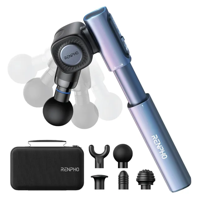 Renpho Adjustable Angle & Extension Handle Massage Gun, Blue, WMG03-BLU