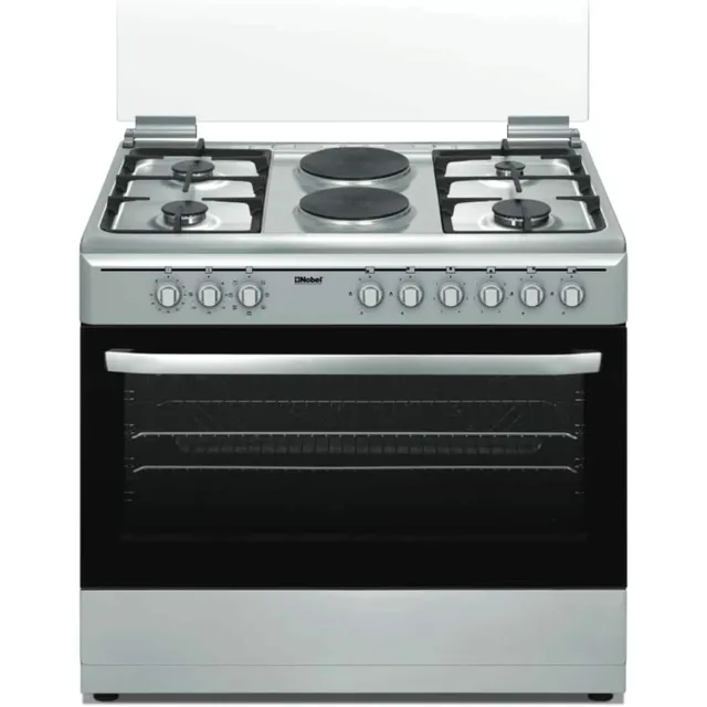 Nobel 90x60 Electric & Gas Cooker, 4 Burner, 2 Hot Plate NGC9622 Silver