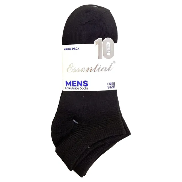 Carrefour Essential Men Plain Low Ankle Socks, Free Size, 10 Pairs
