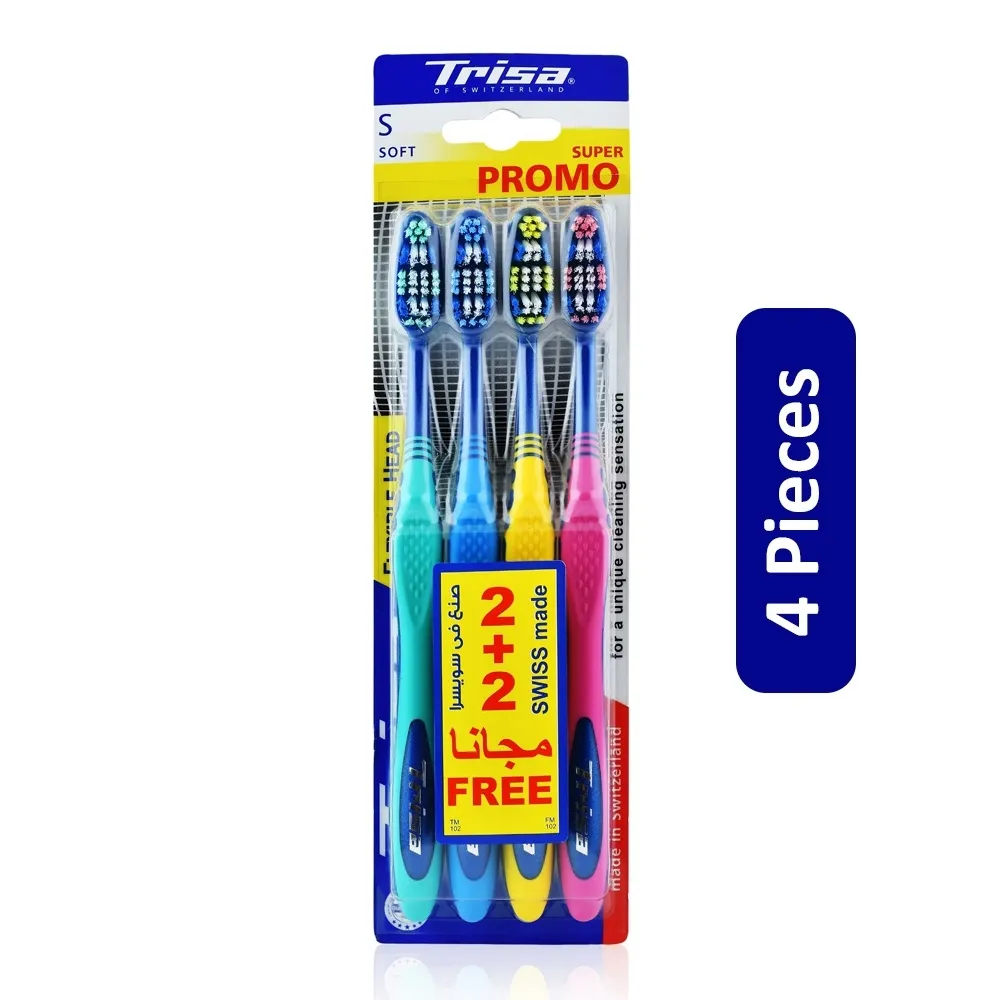 Trisa فرشاة أسنان برأس مرن ناعمة - 4 Pcs