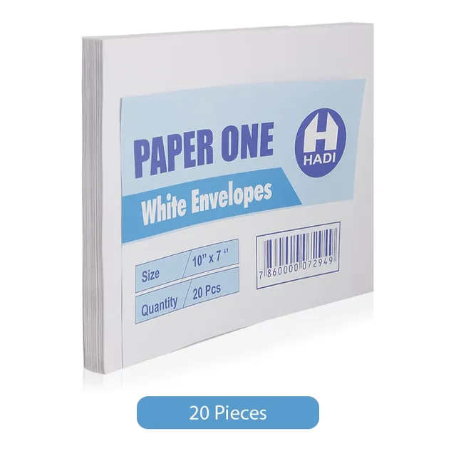Paper One 10 x 7 Inches Envelopes - White, 20 Pieces