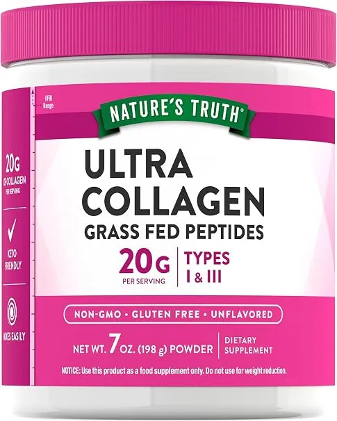 Nature'S Truth Unflavored Non-Gmo, Gluten-Free Ultra Collagen Powder, Type I And Iii, Hydrolyzed Collagen Peptides, Protein Packed, 7.0oz