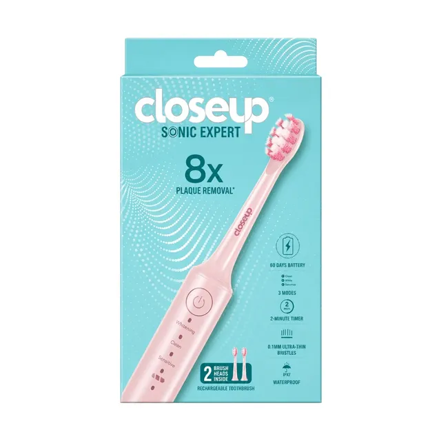 Close Up Closeup Sonic Expert Electric Toothbrush Rechargeable Plaque Removal Pink