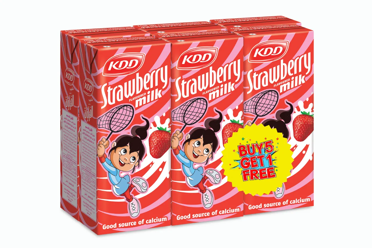 Kdd حليب منكه UHT بالفراولة 5+1