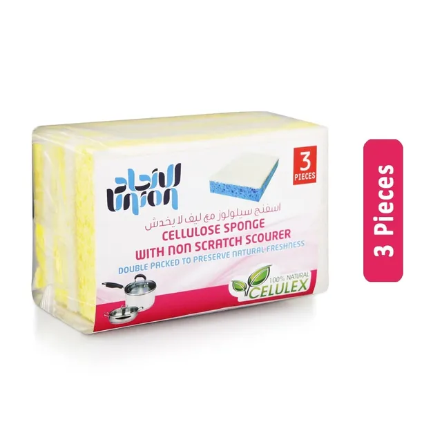 Union Cellulose Sponge with Non Scratch Scourer - 3 Pcs