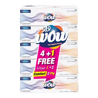 Wow Comfort مناديل ناعمة 2 طبقة عبوة التوفير 5x150 ورقة