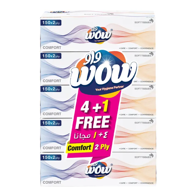 Wow Comfort Soft Tissues 2ply Value Pack 5 x 150 Sheets