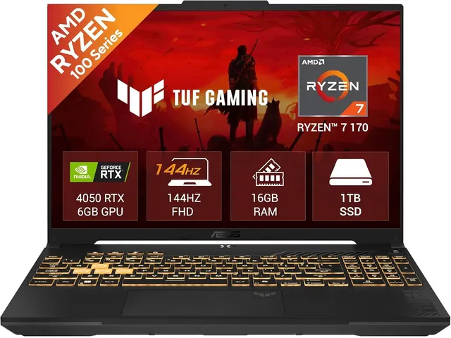 ASUS TUF Gaming A16 (2026) FA607NUQ-RL Gaming Laptop AMD Ryzen 7 170 Processor 16GB DDR5 RAM 1TB SSD 16" WUXGA 144Hz Display NVIDIA RTX 4050 6GB GDDR6 RGB Backlit Keyboard Window 11 Mecha Gray