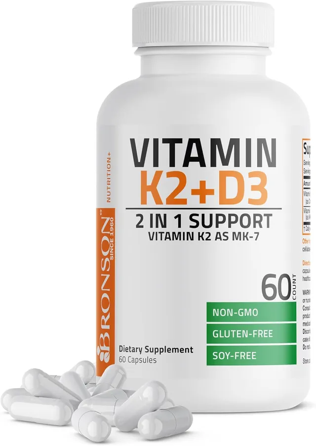 Bronson Vitamin K2 (Mk7) With D3 Supplement - Vitamin D & K Complex Non Gmo & Gluten Free Formula, 60 Capsules, Bone, Immune & Heart Health Support, Gluten Free, Soy Free, Non-Gmo