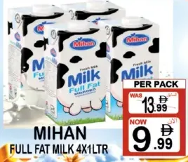 Mihan حليب كامل الدسم 4X1Ltr