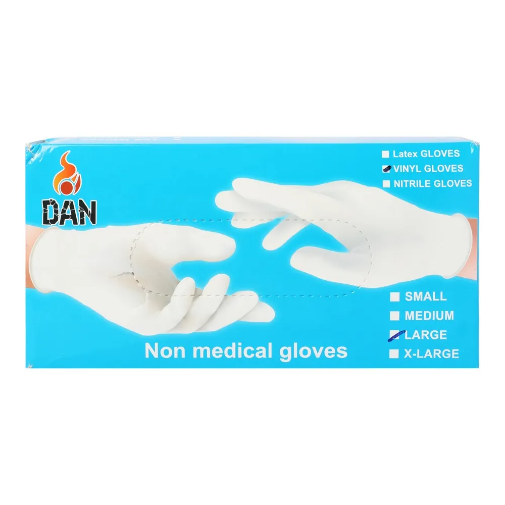 Dan قفازات فينيل كبيرة للاستعمال مرة واحدة غير طبية - مقاس واحد