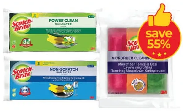 Scotch Brite واقي اظافر + واقي اظافر غير خادش + مناديل تنظيف مايكروفايبر