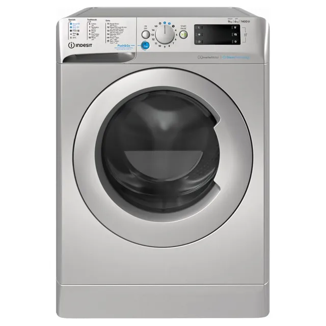Indesit 9/ Fully Automatic Front Load Washer with Dryer BDE-964SSV-GCC, SteamTechnology, 1400 rpm, 16 Programs, Silver