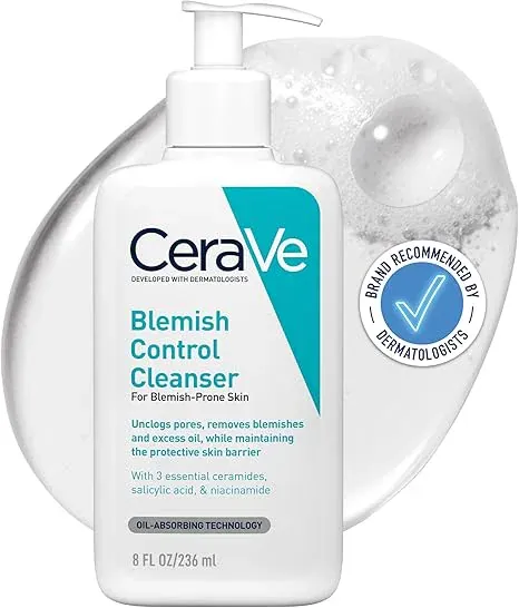 cerave غسول وجه للتحكم في العيوب مع 2% حمض الساليسيليك والنياسيناميد للبشرة المعرضة للعيوب