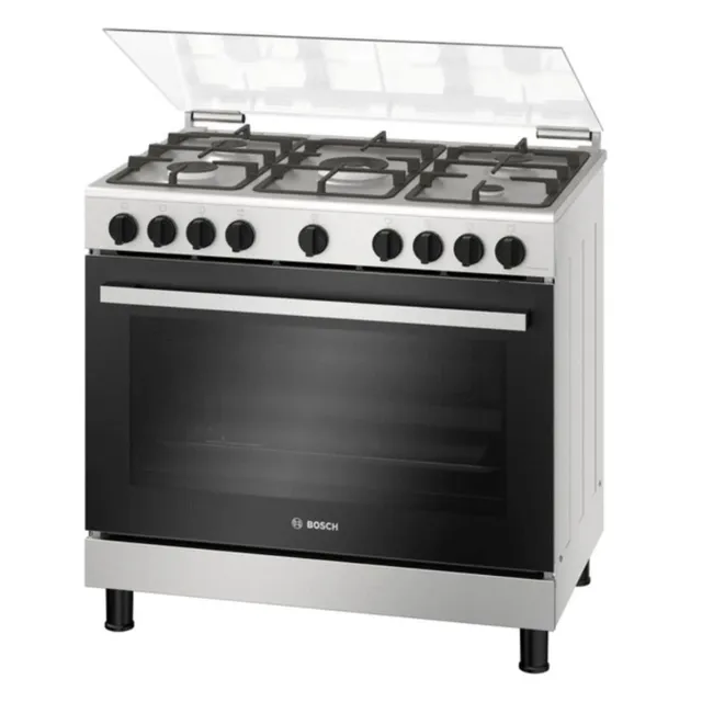 Bosch Series 2 Gas Cooker HGV1E8Y50M, Stainless Steel, Silver, 5 Burners