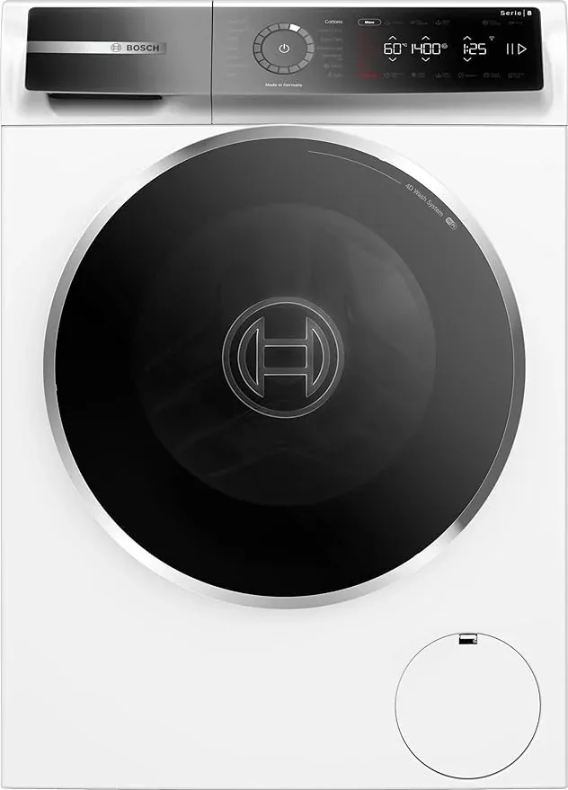 Bosch Series 8 Free-Standing Washing Machine, Front Loader 1400 RPM, EcoSilence Drive, LED-display, iService Remote, Remote Monitoring and Control via HomeConnect, White, WGB24400GC