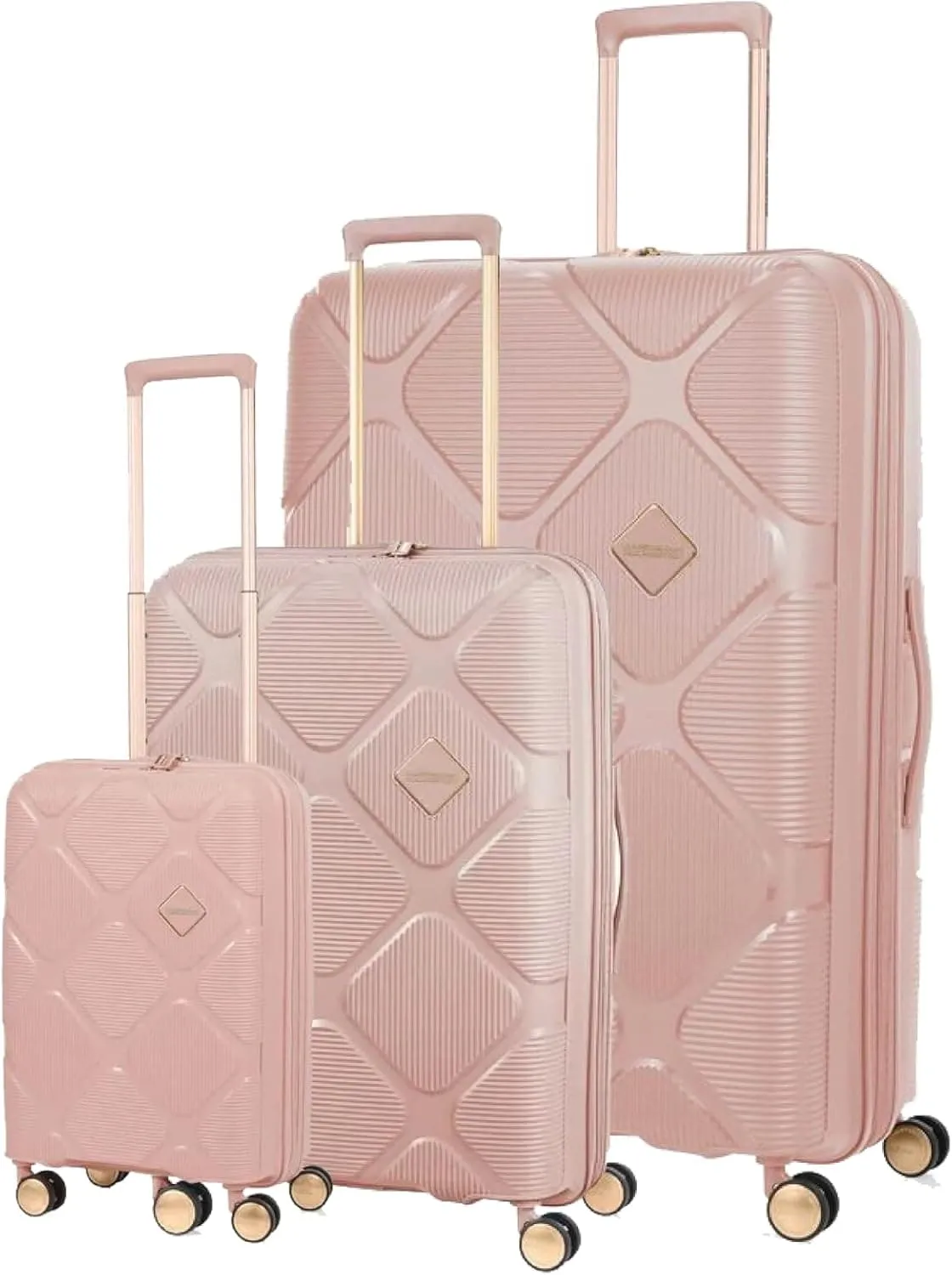 American Tourister حقيبة سفر Instagon، طقم من 3، (55 + 69 + 81 cm)، 8 عجلات دوارة، غطاء صلب، بولي بروبيلين، وردي Peach Blossom، قفل TSA 008، عجلات ممتصة للصدمات، قابلة للتوسعة - ضمان عالمي 3 سنوات