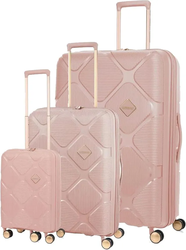 American Tourister Instagon Suitcase, Set of 3, (55 + 69 + 81 cm), 8 Spinner Wheels, Hard Top, Polypropylene, Peach Blossom, TSA 008 Lock, Shock Absorbing Wheels, Expandable - 3 Years Global Warranty
