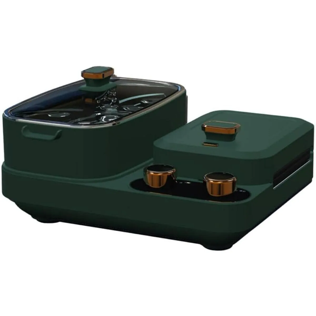 Green Spatula جهاز إفطار متعدد الوظائف 5 في 1، 1300W، قدر طهي ومقلاة وجهاز ساندويش وغلاية بيض وقدر بخار، ألواح غير لاصقة