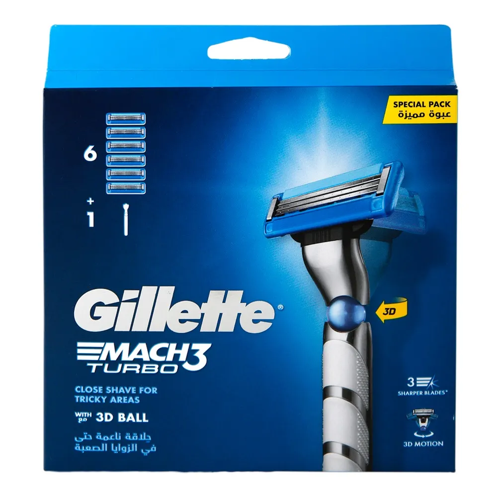 Gillette Mach 3 Turbo ماكينة حلاقة بكرة 3D، 7 قطع
