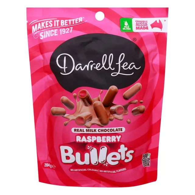 Darrell Lea Real Milk Chocolate Raspberry Bullets