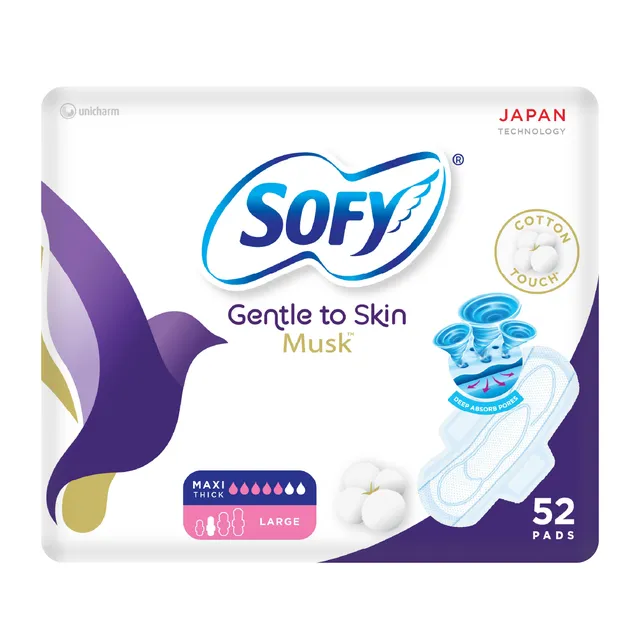Sofy Slim Large Anti-Bacterial Musk Sanitary Pads 29cm - 52 Pcs