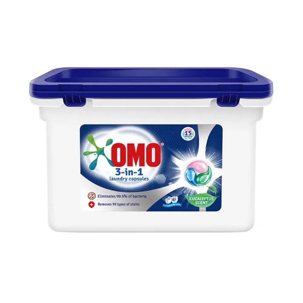 Omo كبسولات سائل الغسيل 3 في 1 برائحة الأوكالبتوس - 15 كبسولة