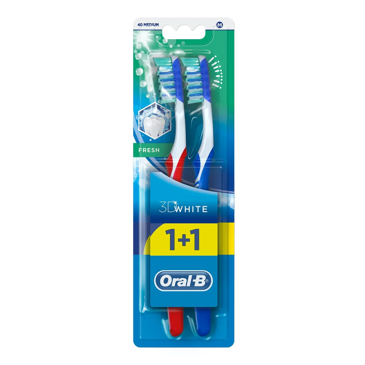 Oral-B Oral B فرشاة أسنان 3D White Fresh متوسطة بألوان مشكلة 1+1