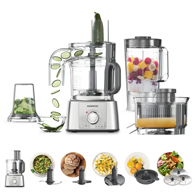 Kenwood Food Processor 1000W Multi-Functional with 3 Stainless Steel Disks, Blender, Grinder Mill, Juicer Extractror, Whisk, Dough Maker, Citrus Juicer, Express Serve/Salad Maker FDP65.880SI Silver