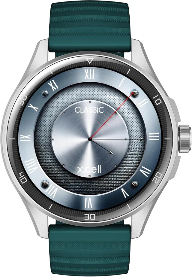X.Cell Xcell Smartwatch Classic 6, 1.43 Inch AMOLED Display, Bluetooth Calling, IP68 Waterproof, Heart Rate & SpO2 Monitoring, Green