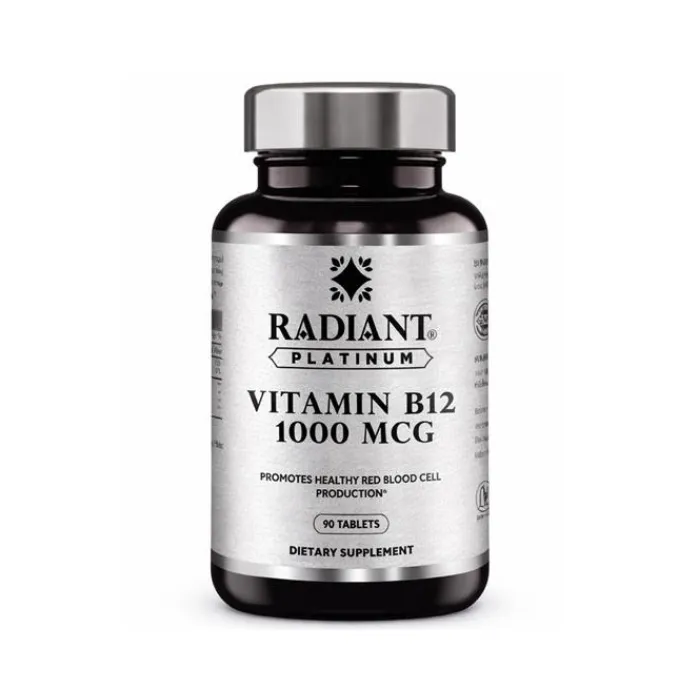 Radiant Platinum فيتامين B12 بتركيز 1000mcg، يدعم صحة الأعصاب وأيض الطاقة - 90 قرصاً