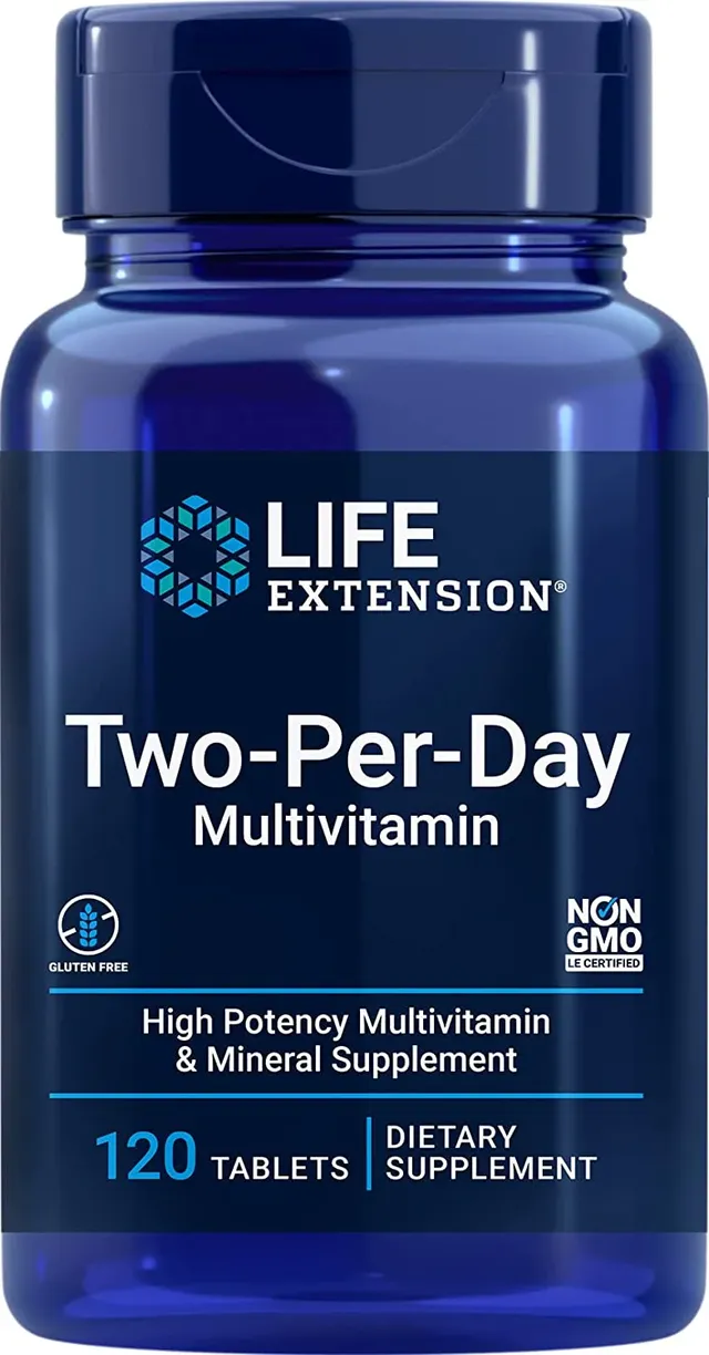 life extension Two-Per-Day High Potency Multi-Vitamin & Mineral Supplement - Vitamins, Minerals, Plant Extracts, Quercetin, 5-Mthf Folate & More - Gluten-Free - Non-Gmo - 120 Tablets