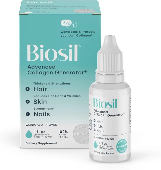 Biosil Collagen Booster Supplement - 1fl oz Drops - Patented Ch-Osa activator For Skin, Hair, Nails & Joints - Supports Natural Production - 60-DAY Supply