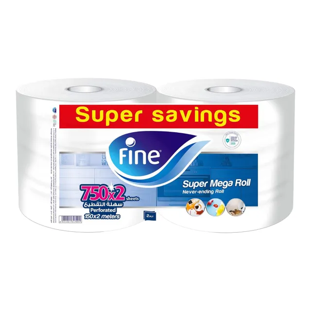 Fine Kitchen Towel Super Mega Roll 2ply Value Pack 2 x 750 Sheets