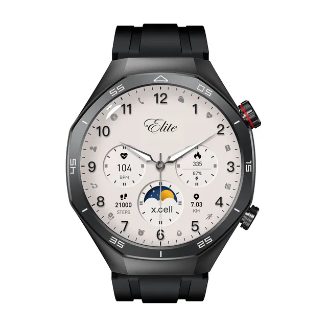 X.Cell Elite7 Smartwatch, 1.52 Inch HD Display, Bluetooth Calling, Wireless Charging, Heart Rate BP SpO2 Tracking, IP67 Water Resistant, Gunmetal Frame Black Metal Strap