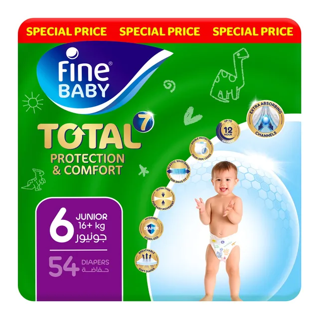 Fine Baby Diapers Total 7 Size 6 Junior 16+ kg Value Pack 54 pcs