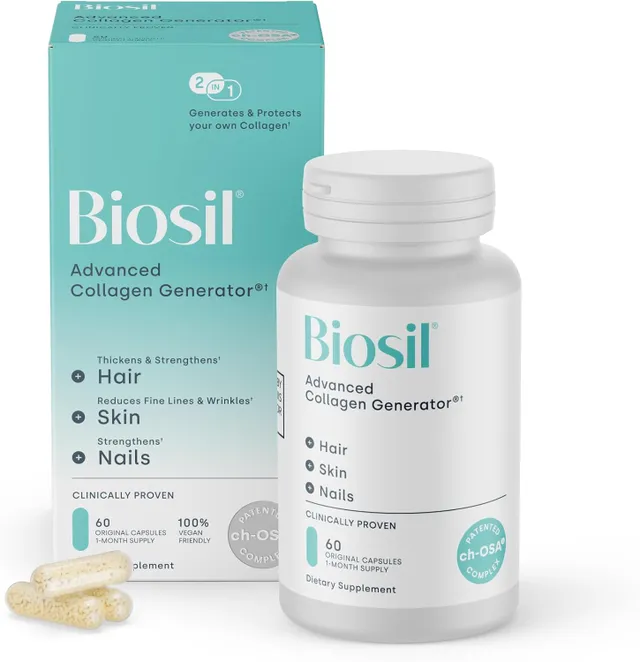 Biosil Collagen Generator - 60 Capsules - With Patented Ch-Osa Complex - Generates & Protects Your Own Collagen - Gmo Free - 60 Servings, Patented Ch-Osa activator For Skin, Hair, Nails & Joints