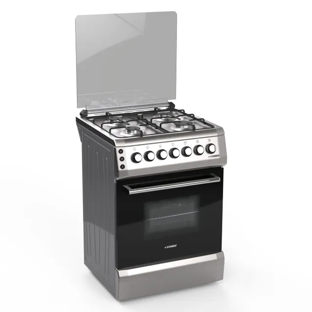 Stargold 60x60cm Freestanding Oven with Gas Cooker, 4 Italian SABAF Burners with Stainless Steel Top, Glass Cover Protection, Turbo Fan Gas Oven, Ignition Protection, Turkey