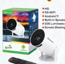 Smartberry Projector 4K HT5, HD, 5G WiFi, Android 11, Built-in Speaker, 200 Luminance, Screen Sharing