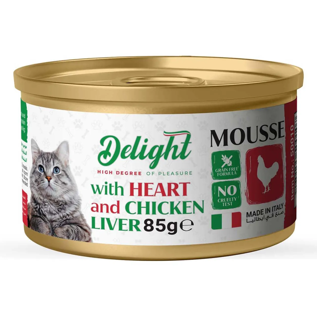 Delight موس طعام رطب للقطط مع القلب وكبد الدجاج، غني بالبروتين