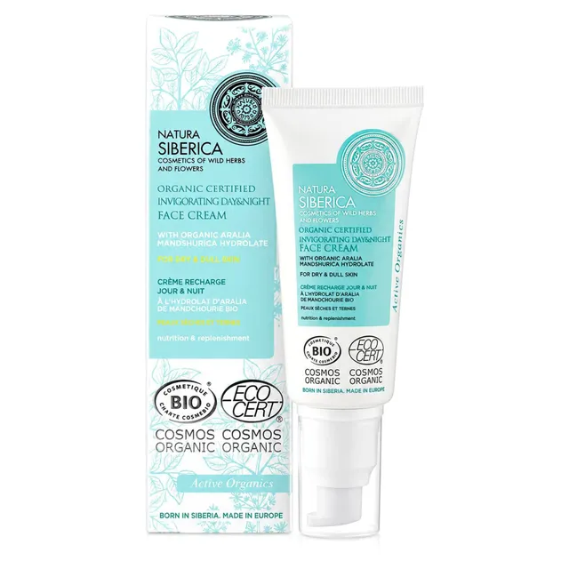 Natura Siberica Organic Certified Invigorating Day and Night Face Cream with Aralia Mandshurica Hydrolate for Dry and Dull Skin