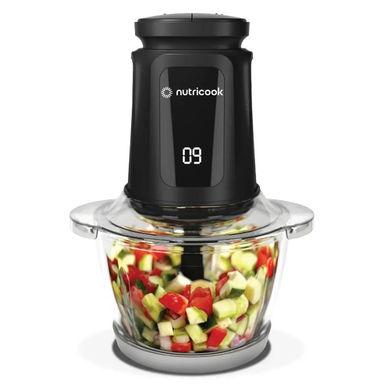 Nutricook قطاعة طعام XL مع وعاء زجاجي، 500W، أسود، NC-CH1200