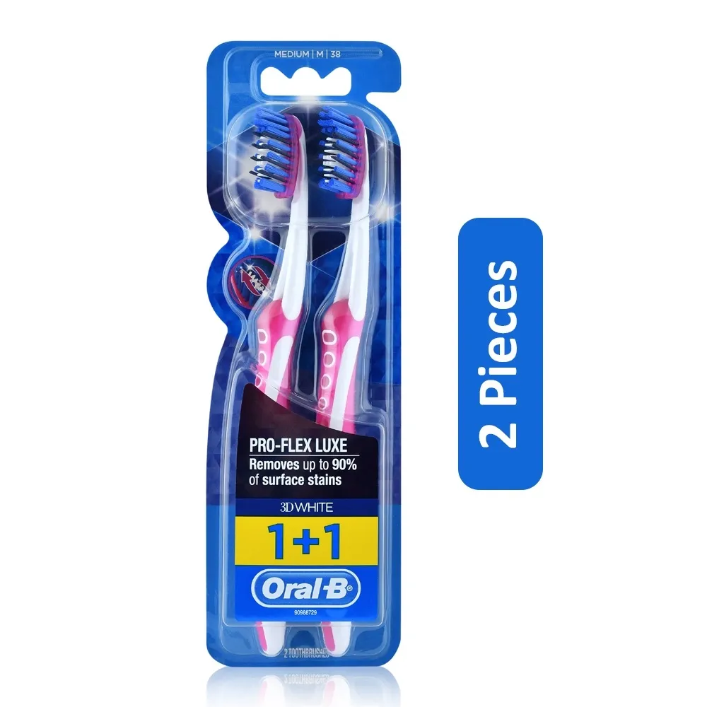 Oral B فرشاة أسنان 3D White Luxe Pro-Flex متوسطة - 2 Pcs