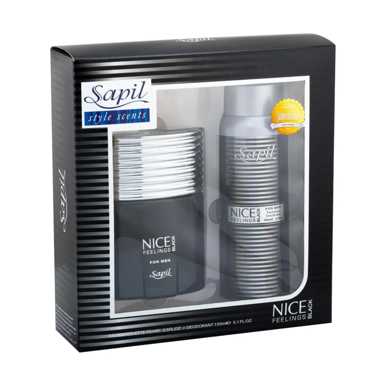 Sapil Nice Feeling Black EDT للرجال + بخاخ مزيل عرق
