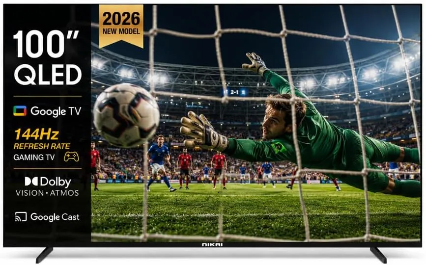 nikai 100 Inch QLED 4K Google TV144Hz Gaming Series Motion, Dolby Vision Atmos, HDR10, Bluetooth, Smart LED TV, Netflix, Prime Video, Disney, YouTube, Google Play Store - 100NIKGOOGLE-144