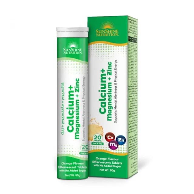 Sunshine Nutrition Calcium + Magnesium + Zinc Effervescent Tablets - 20 Tablets