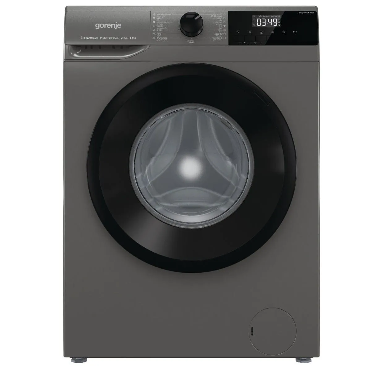 Gorenje غسالة تحميل أمامي، 1200 RPM، 15 برنامج، محرك BLDC Inverter PowerDrive، غسيل نفاث، شاشة LED، بخار الحساسية، عناية بخار الأطفال، وظيفة تنظيف الحلة، سريع 15 دقيقة، خيار التأجيل، قفل أطفال، اختيار السرعة، فضي W3NHPI82FAS